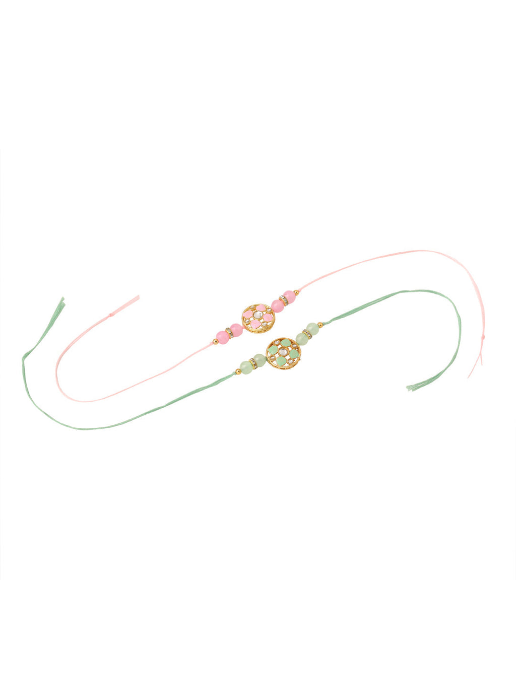 NVR Men Set of 2 Artificial Stones & Beads Floral Design Thread Rakhi Combo