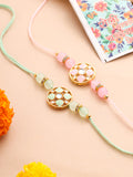 NVR Men Set of 2 Artificial Stones & Beads Floral Design Thread Rakhi with Roli Chawal Chandan & Mishri