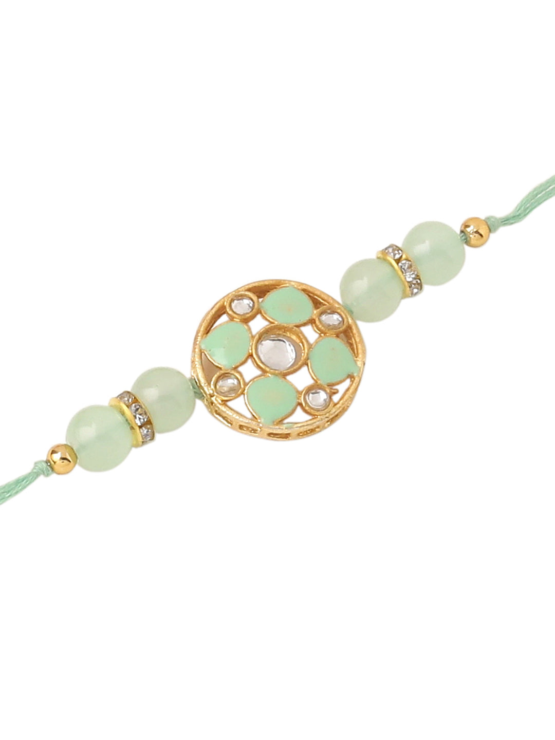 NVR Men Set of 2 Artificial Stones & Beads Floral Design Thread Rakhi with Roli Chawal Chandan & Mishri