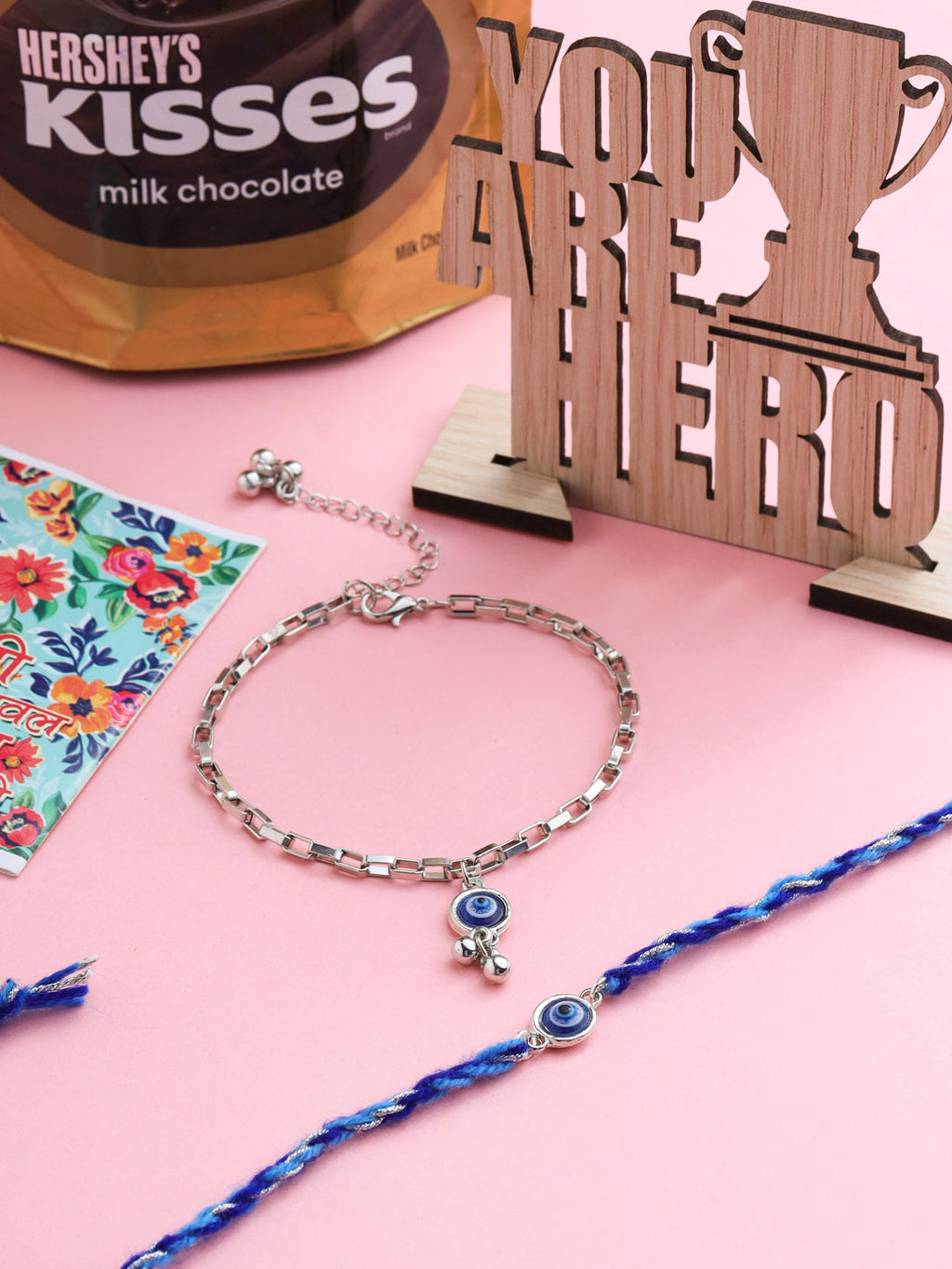 NVR Set of 2 Blue Evil Eye Bhaiya Bhabhi Rakhi, Combo for Rakshabandhan