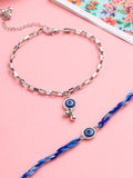 NVR Set of 2 Blue Evil Eye Bhaiya Bhabhi Rakhi with Roli Chawal Chandan & Mishri