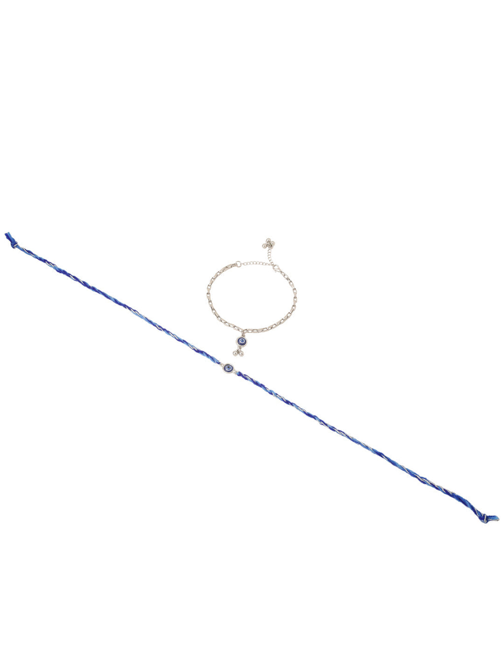 NVR Set of 2 Blue Evil Eye Bhaiya Bhabhi Rakhi with Roli Chawal Chandan & Mishri