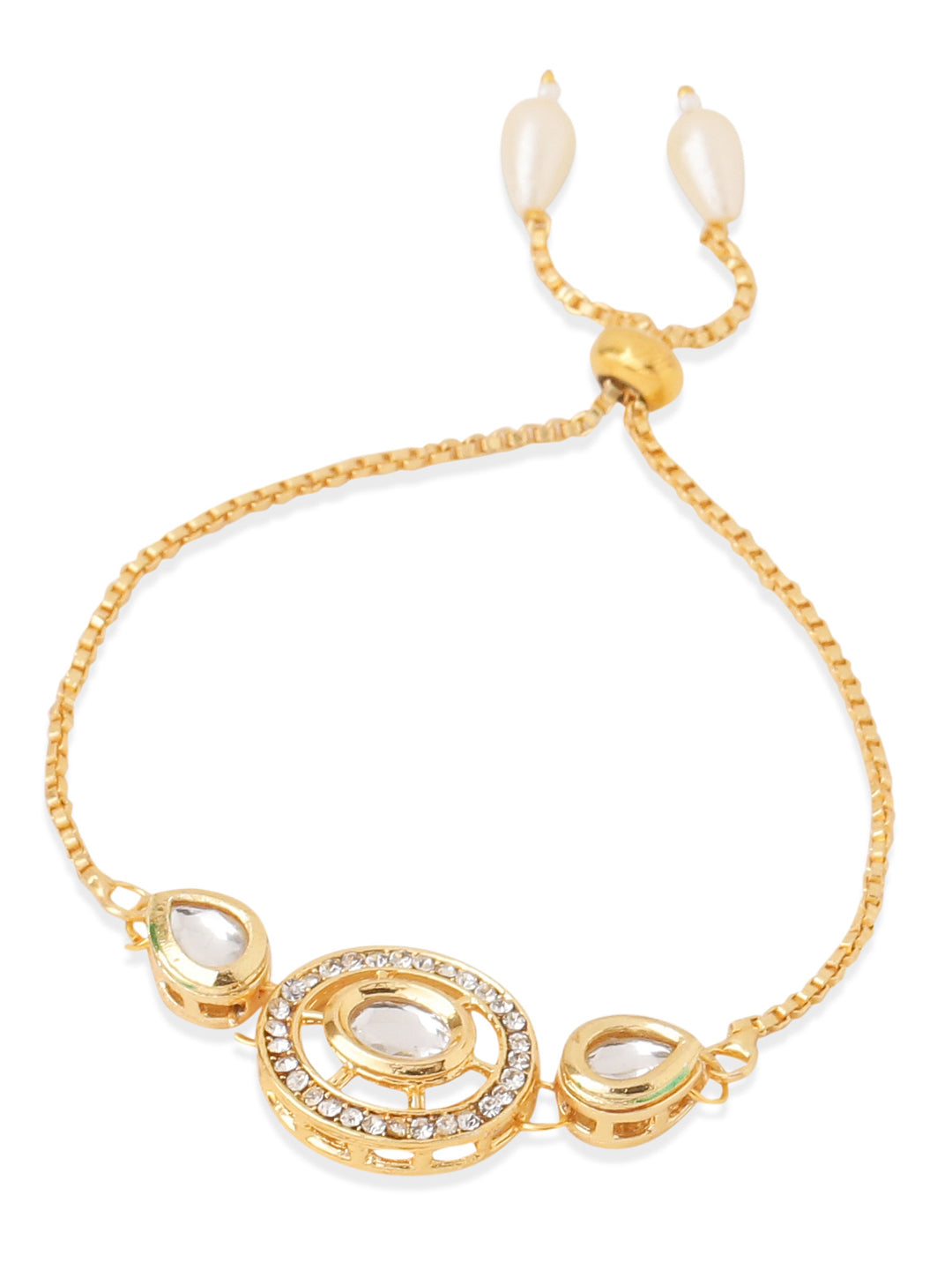 NVR Set of 2 Gold Toned Kundan Studded Bhaiya Bhabhi Rakhi with Roli Chawal Chandan & Mishri