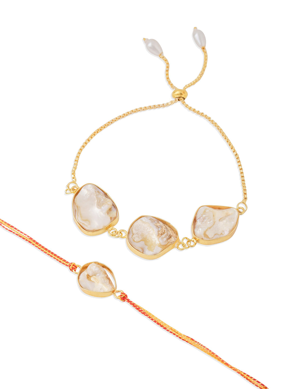 NVR Set of 2 Gold Toned Pearls Bhaiya Bhabhi Rakhi, Combo for Rakshabandhan