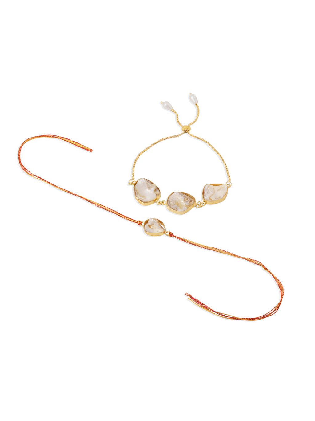 NVR Set of 2 Gold Toned Pearls Bhaiya Bhabhi Rakhi, Combo for Rakshabandhan