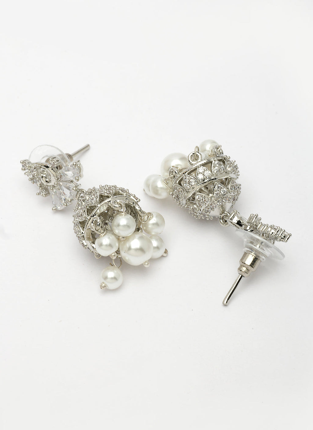 NVR Wome's Silver-Plated AD- Studded Jhumki Earrings