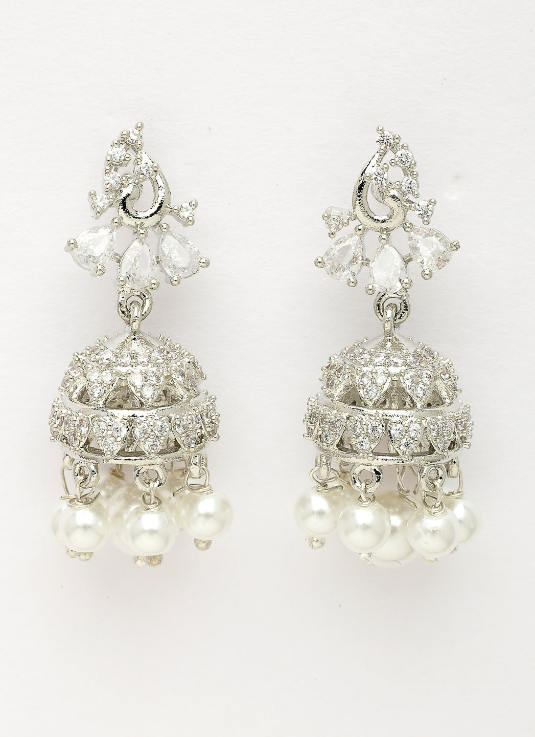 NVR Wome's Silver-Plated AD- Studded Jhumki Earrings