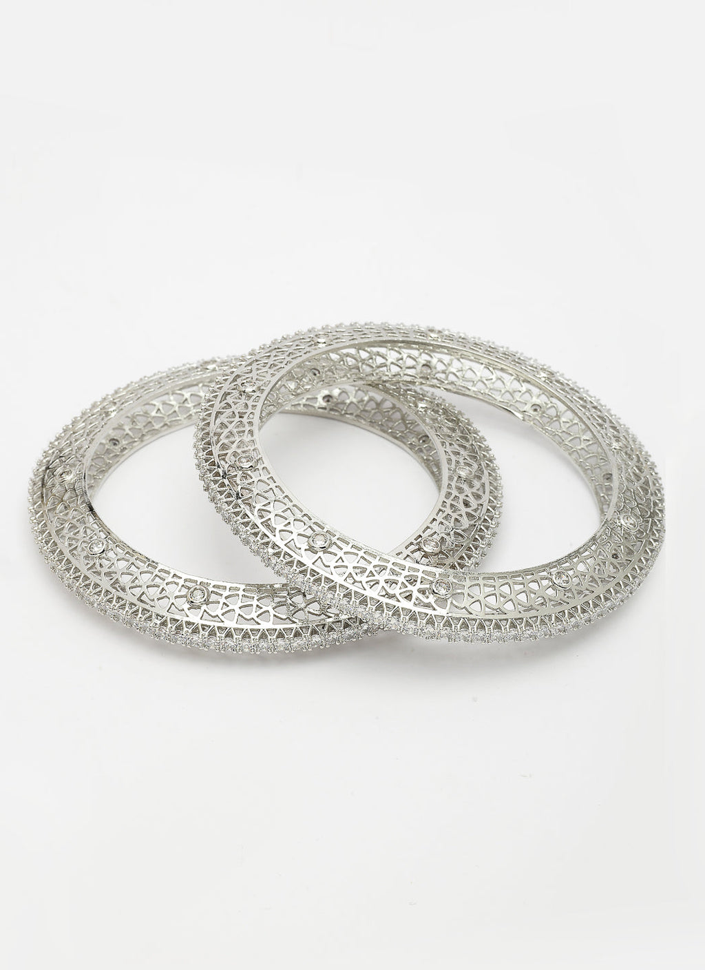 NVR Women's Set of 2 Silver-Plated American Diamond Studded Bangles