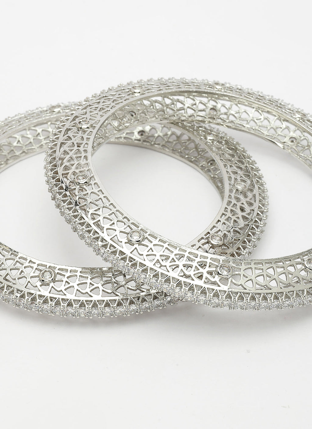 NVR Women's Set of 2 Silver-Plated American Diamond Studded Bangles