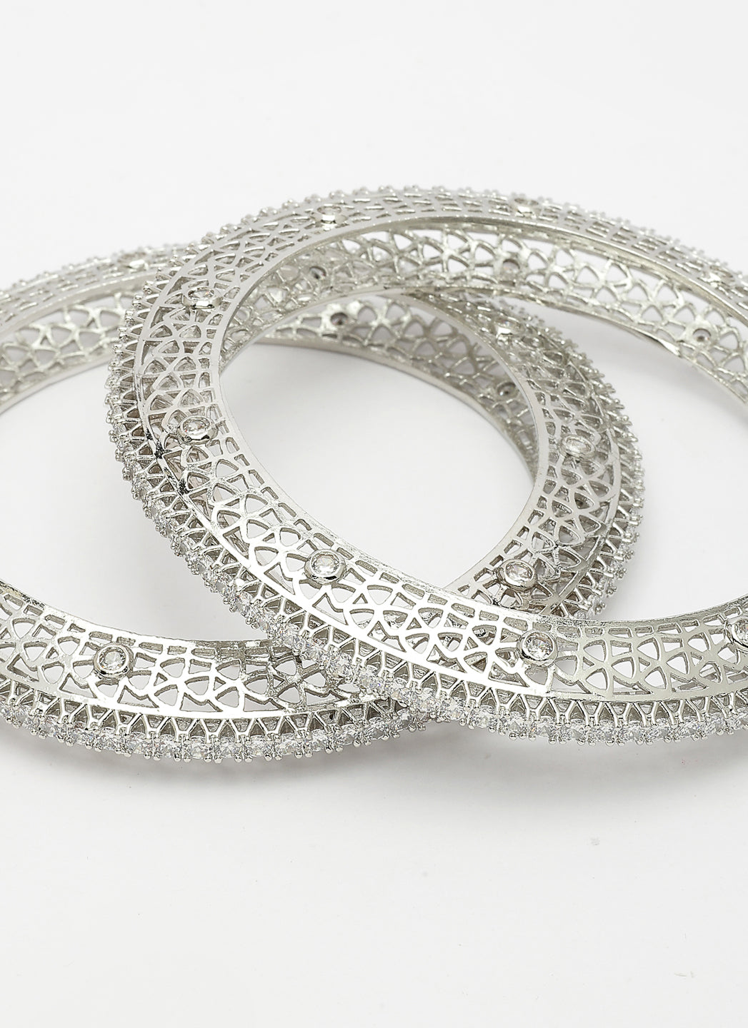 NVR Women's Set of 2 Silver-Plated American Diamond Studded Bangles