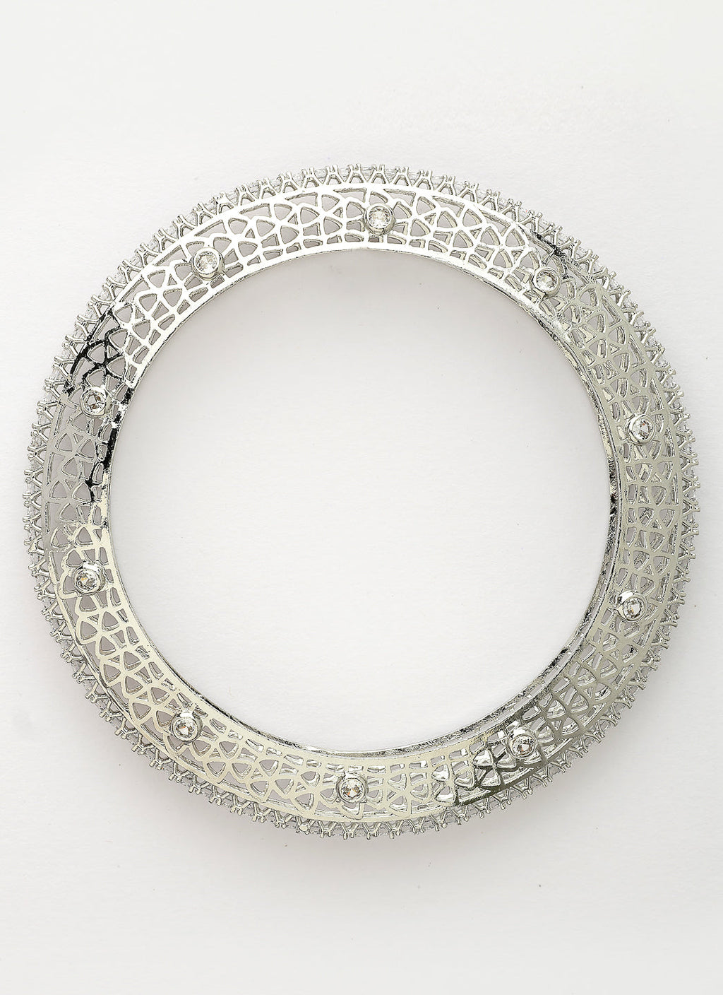 NVR Women's Set of 2 Silver-Plated American Diamond Studded Bangles