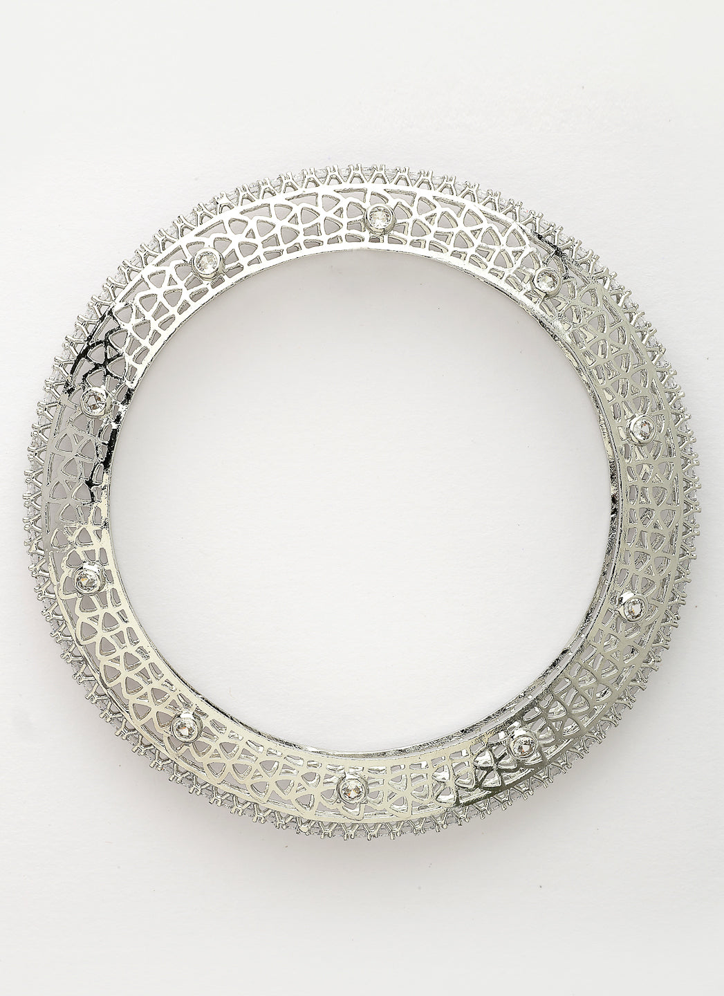NVR Women's Set of 2 Silver-Plated American Diamond Studded Bangles