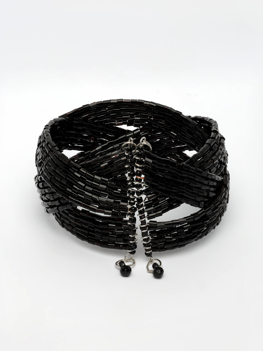 NVR Women's Black Artificial Beads Western Cuff Bracelet
