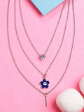 NVR Women's Silver-Toned Artificial Stones Floral Layered Chain