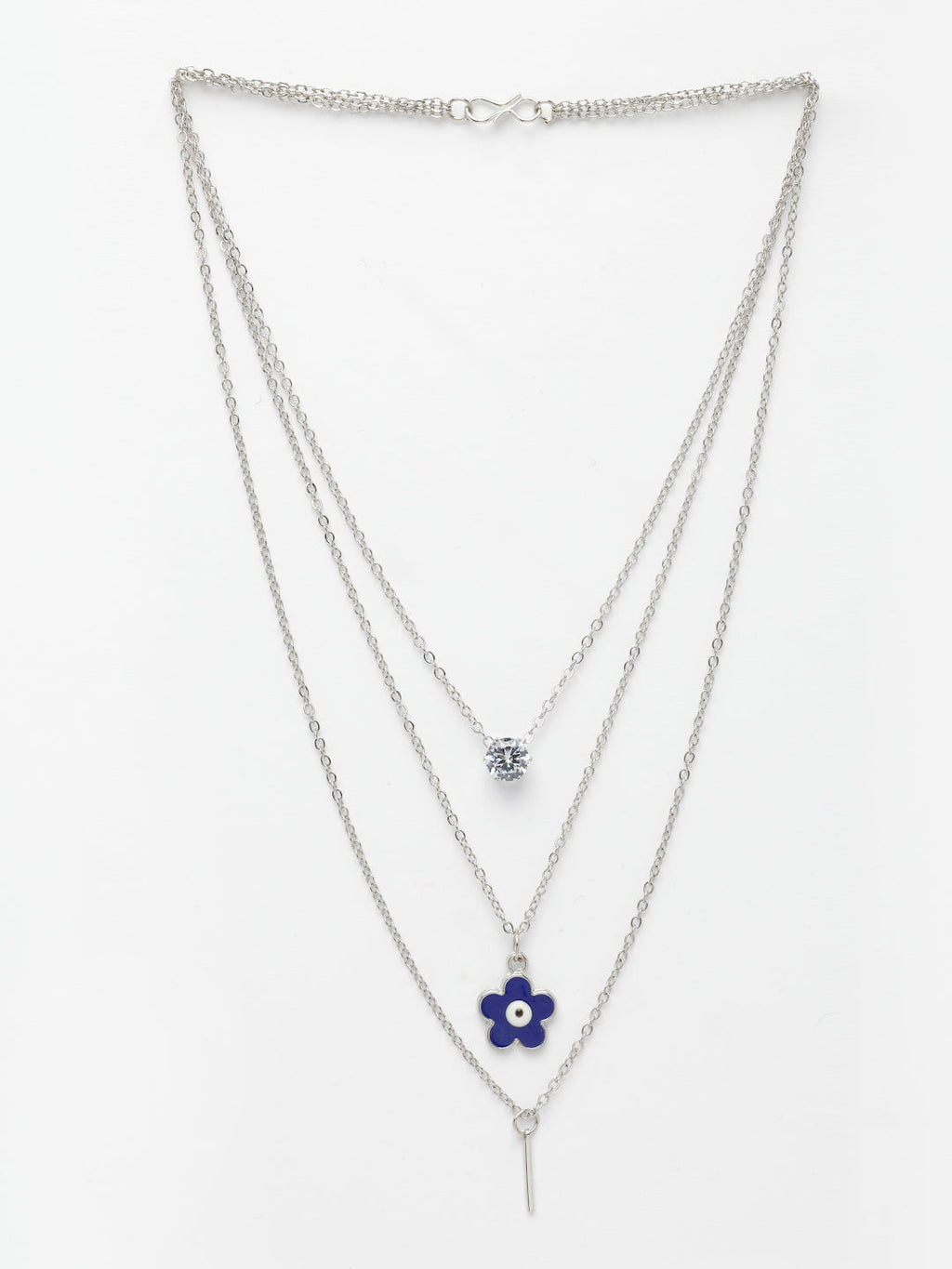 NVR Women's Silver-Toned Artificial Stones Floral Layered Chain
