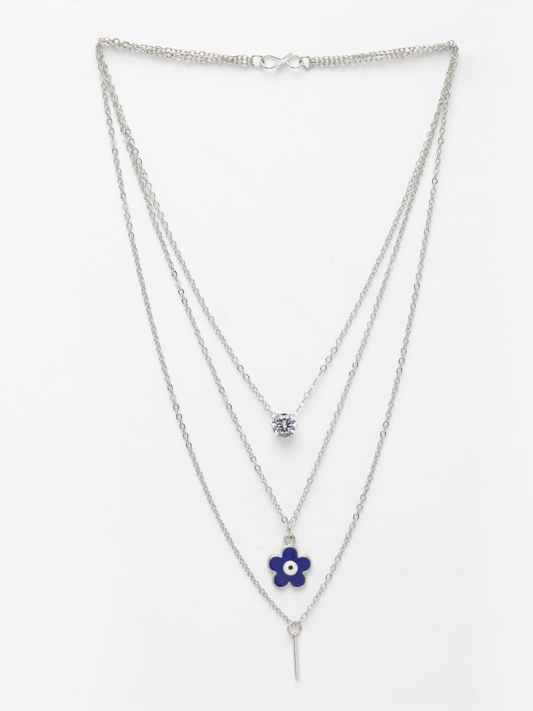 NVR Women's Silver-Toned Artificial Stones Floral Layered Chain