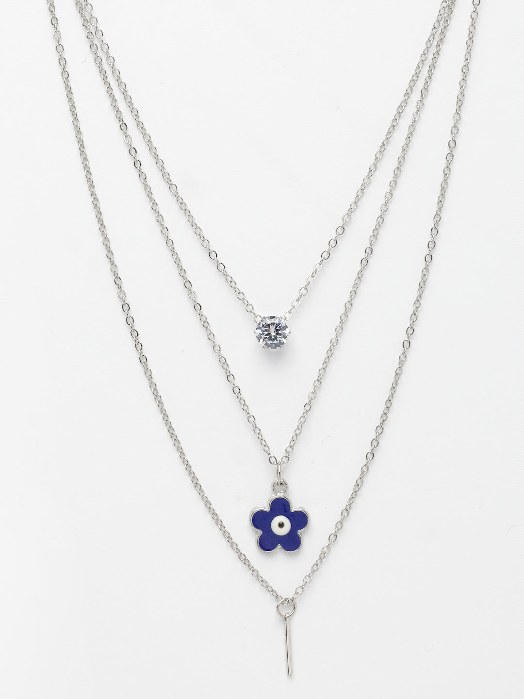 NVR Women's Silver-Toned Artificial Stones Floral Layered Chain