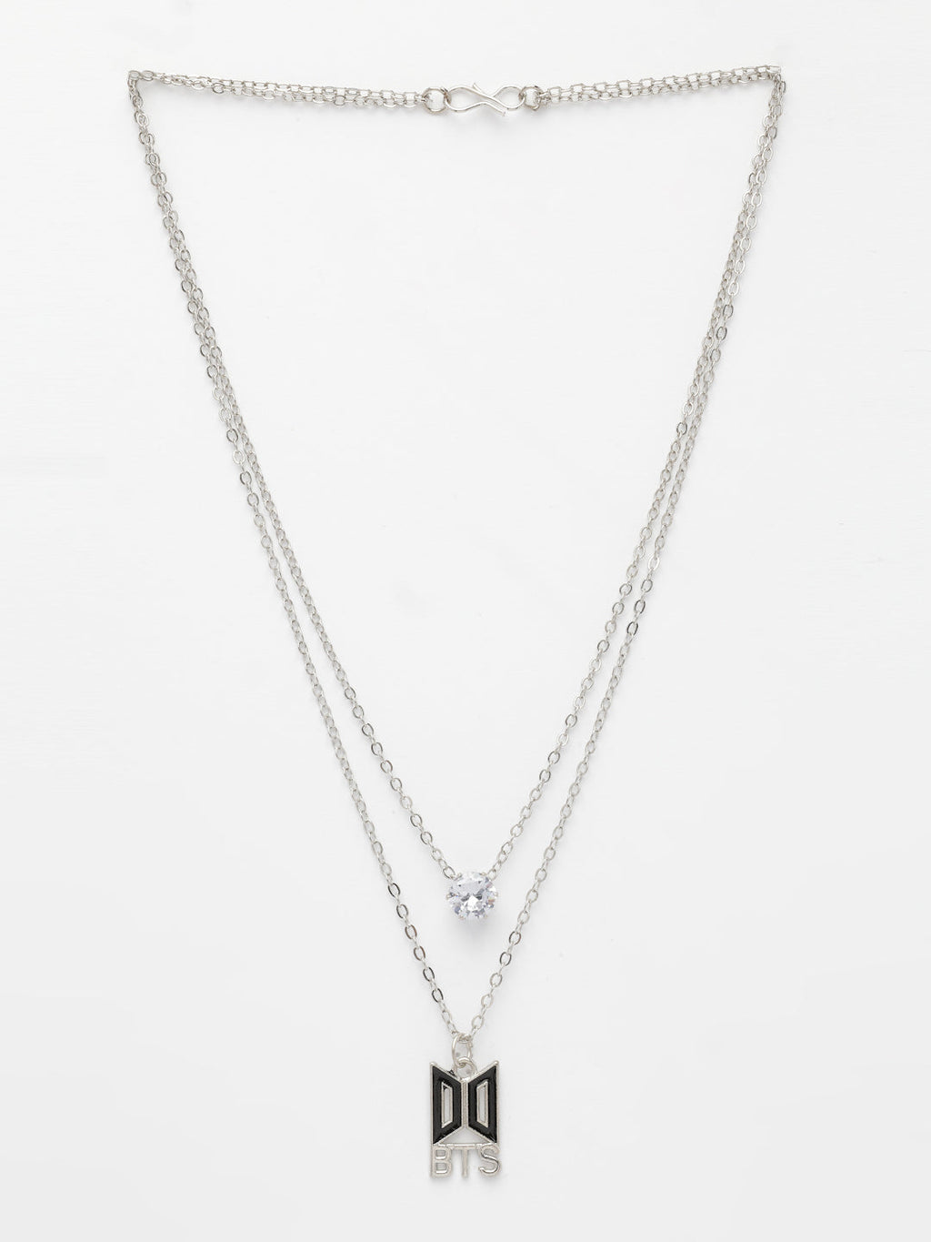 NVR Women's Silver-Toned Artificial Stones Layered Chain