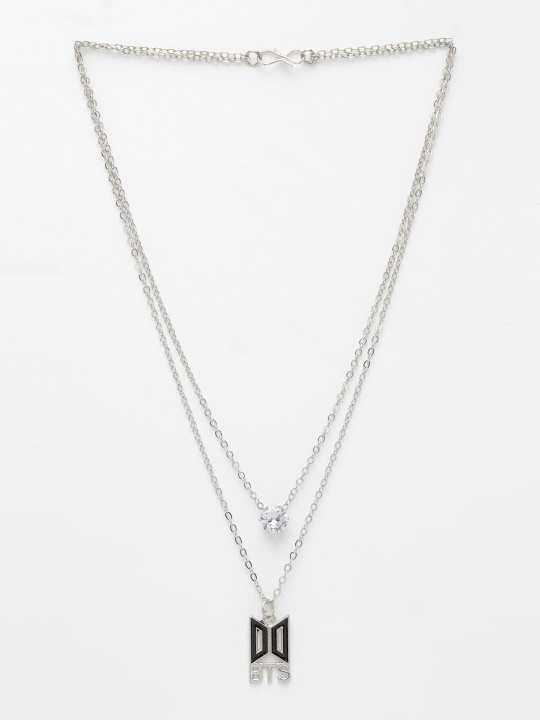 NVR Women's Silver-Toned Artificial Stones Layered Chain
