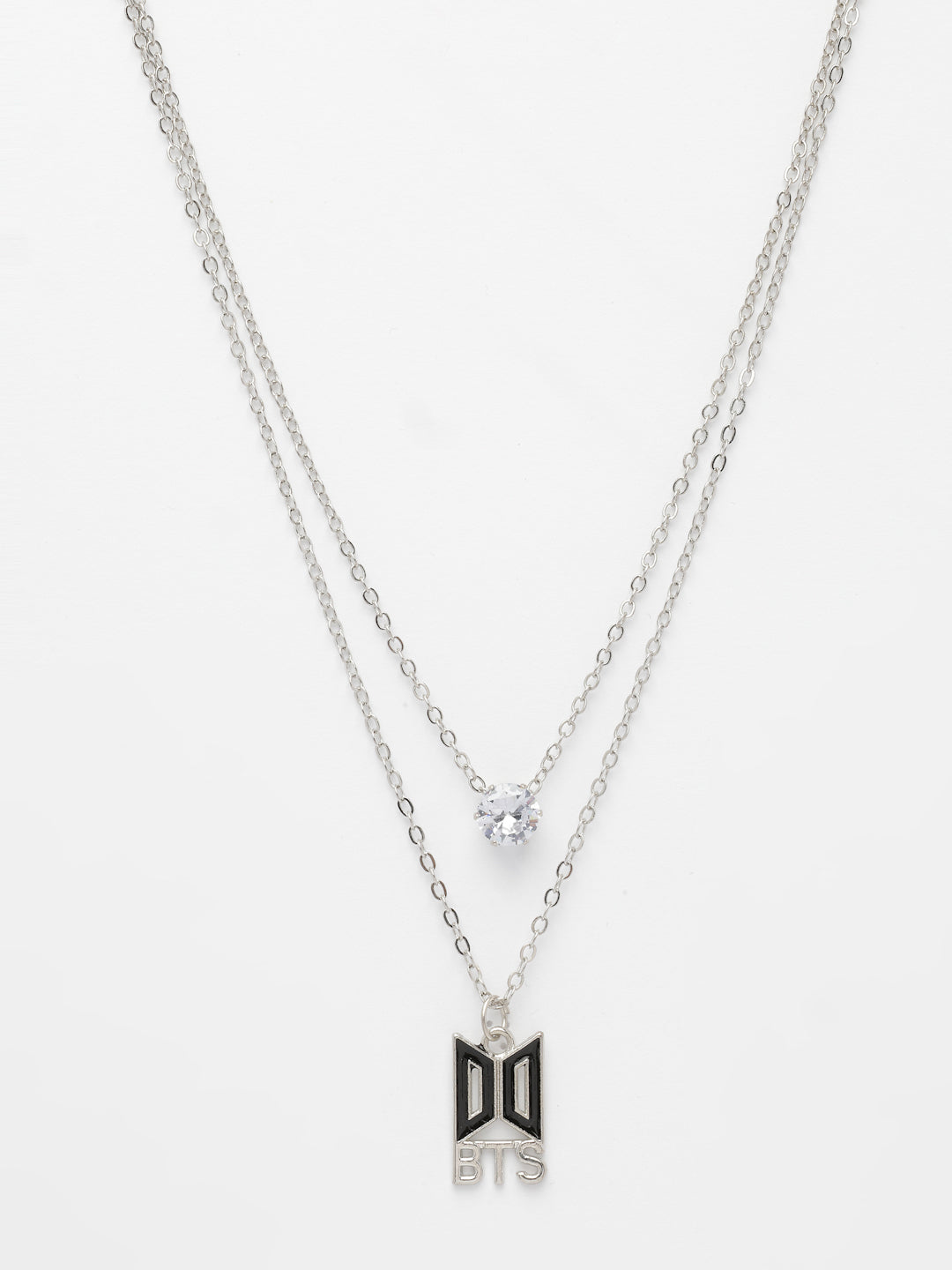 NVR Women's Silver-Toned Artificial Stones Layered Chain