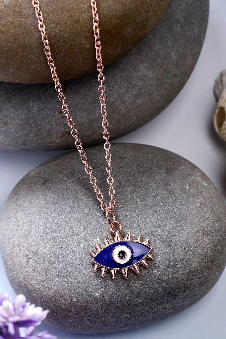 NVR Women's Rose Gold-Polished Chain With Evil Eye Pendant