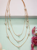 NVR Women's Gold-Polished White Pearls Party Layered Chain