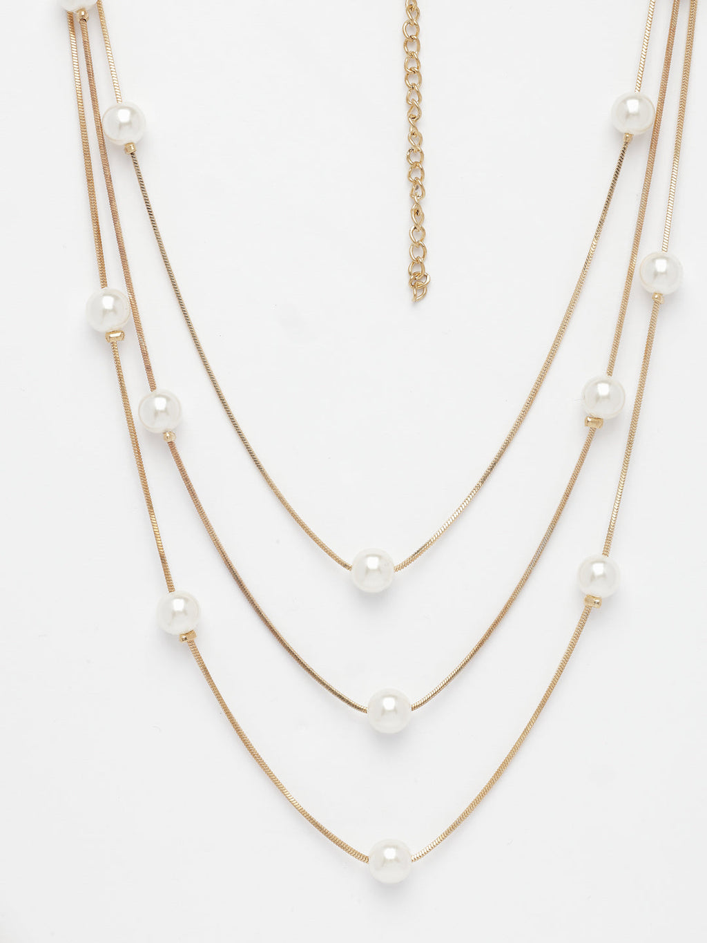 NVR Women's Gold-Polished White Pearls Party Layered Chain