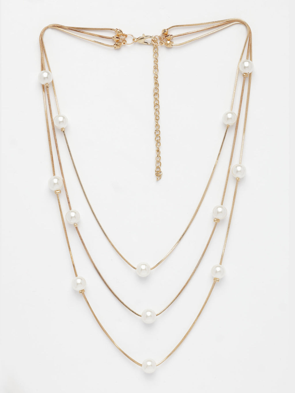 NVR Women's Gold-Polished White Pearls Party Layered Chain