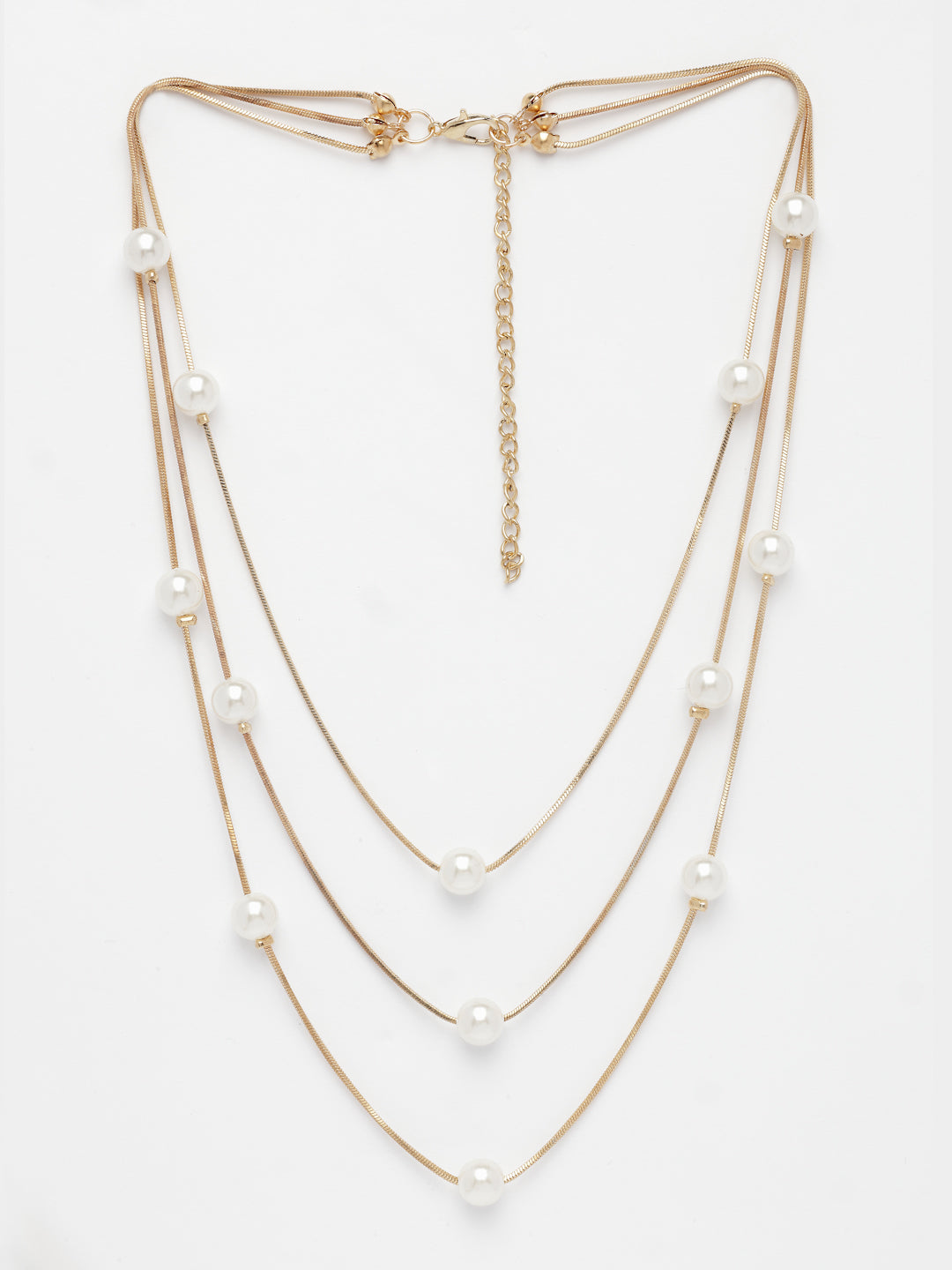 NVR Women's Gold-Polished White Pearls Party Layered Chain