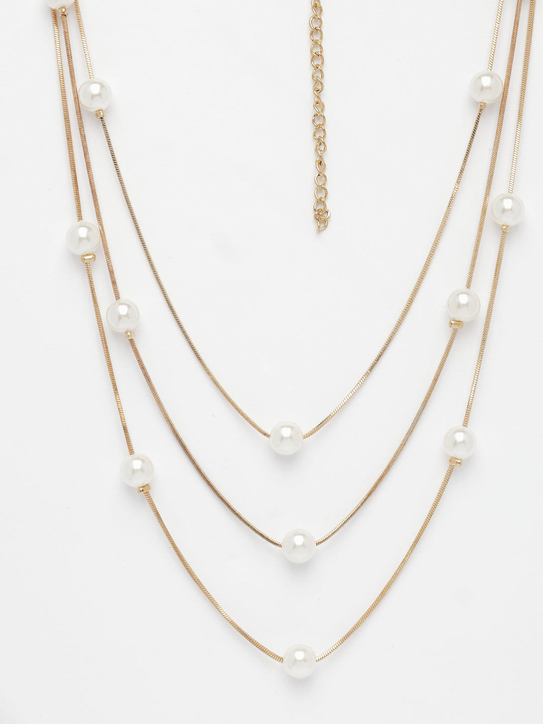 NVR Women's Gold-Polished White Pearls Party Layered Chain