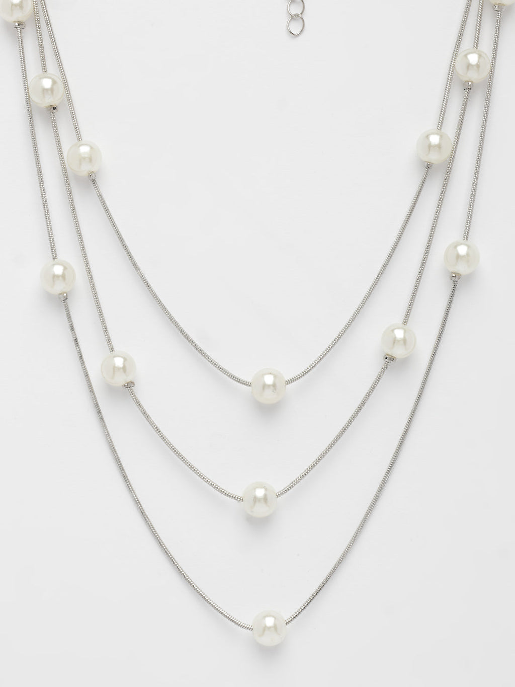 NVR Women's Silver-Plated White Pearls Party Layered Chain