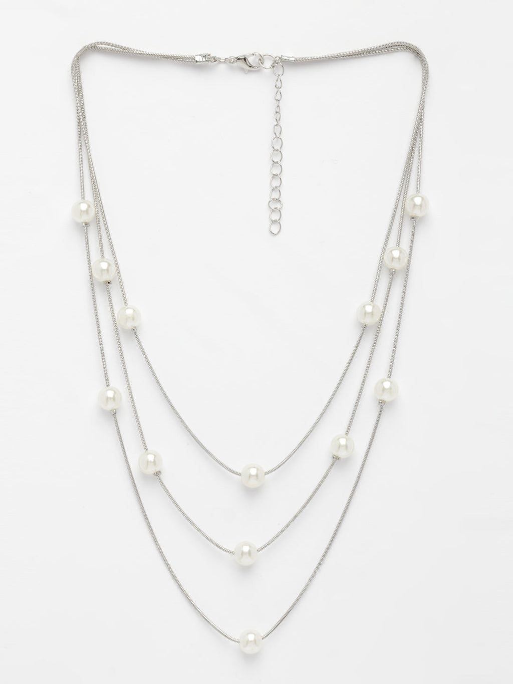 NVR Women's Silver-Plated White Pearls Party Layered Chain