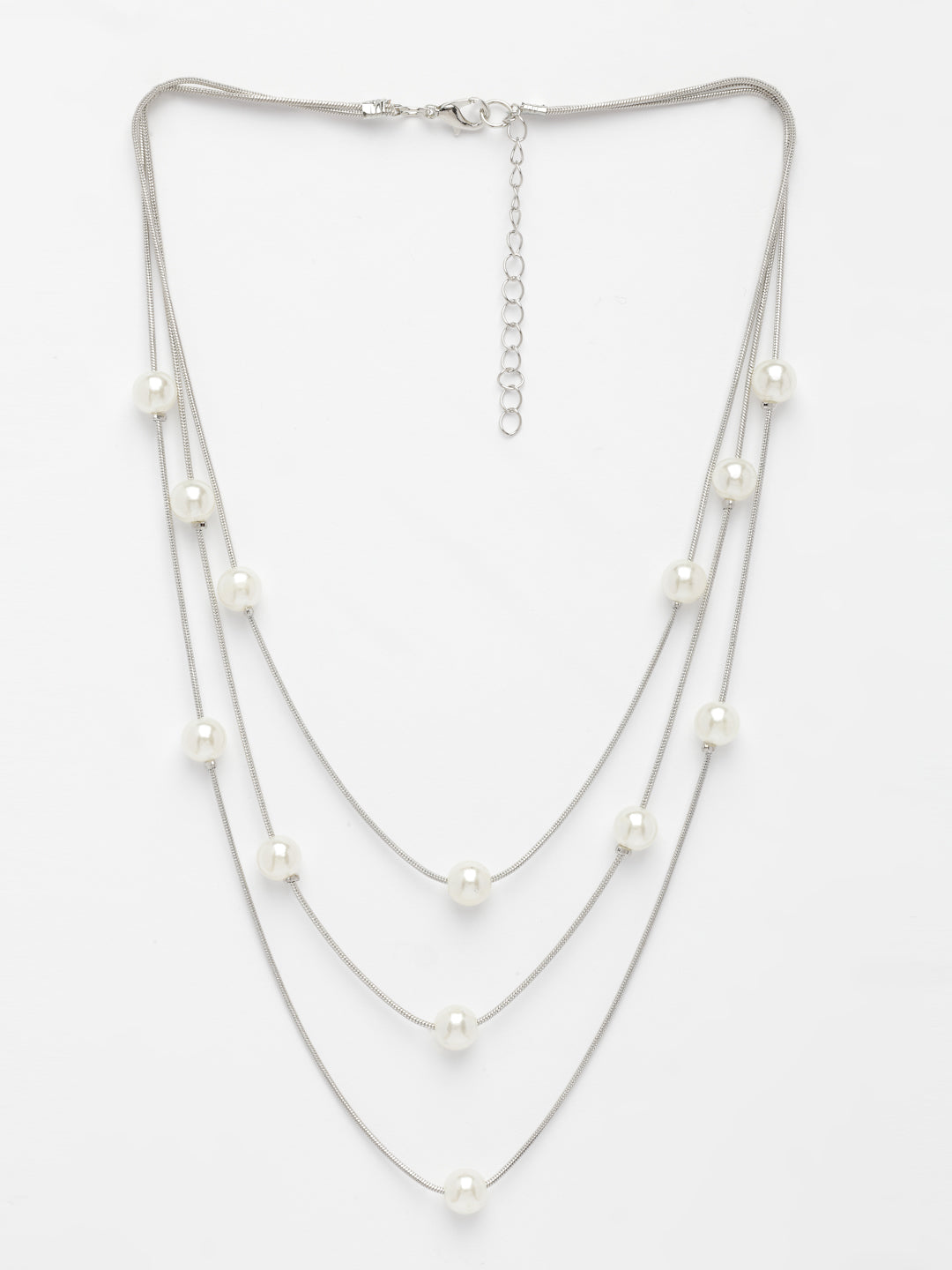 NVR Women's Silver-Plated White Pearls Party Layered Chain