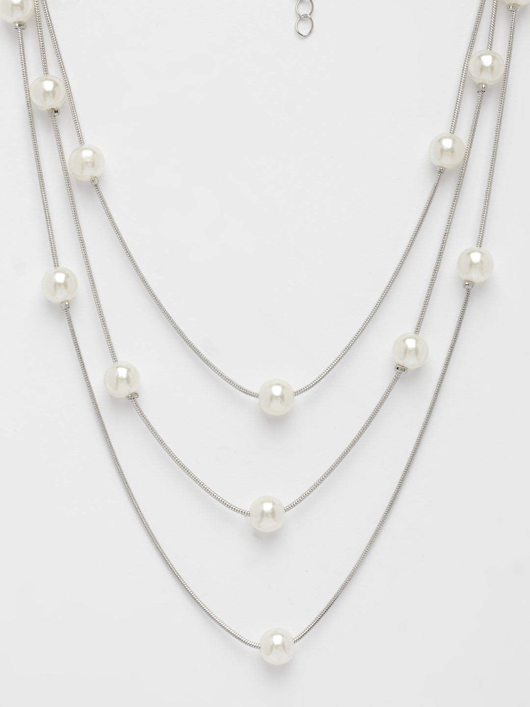 NVR Women's Silver-Plated White Pearls Party Layered Chain