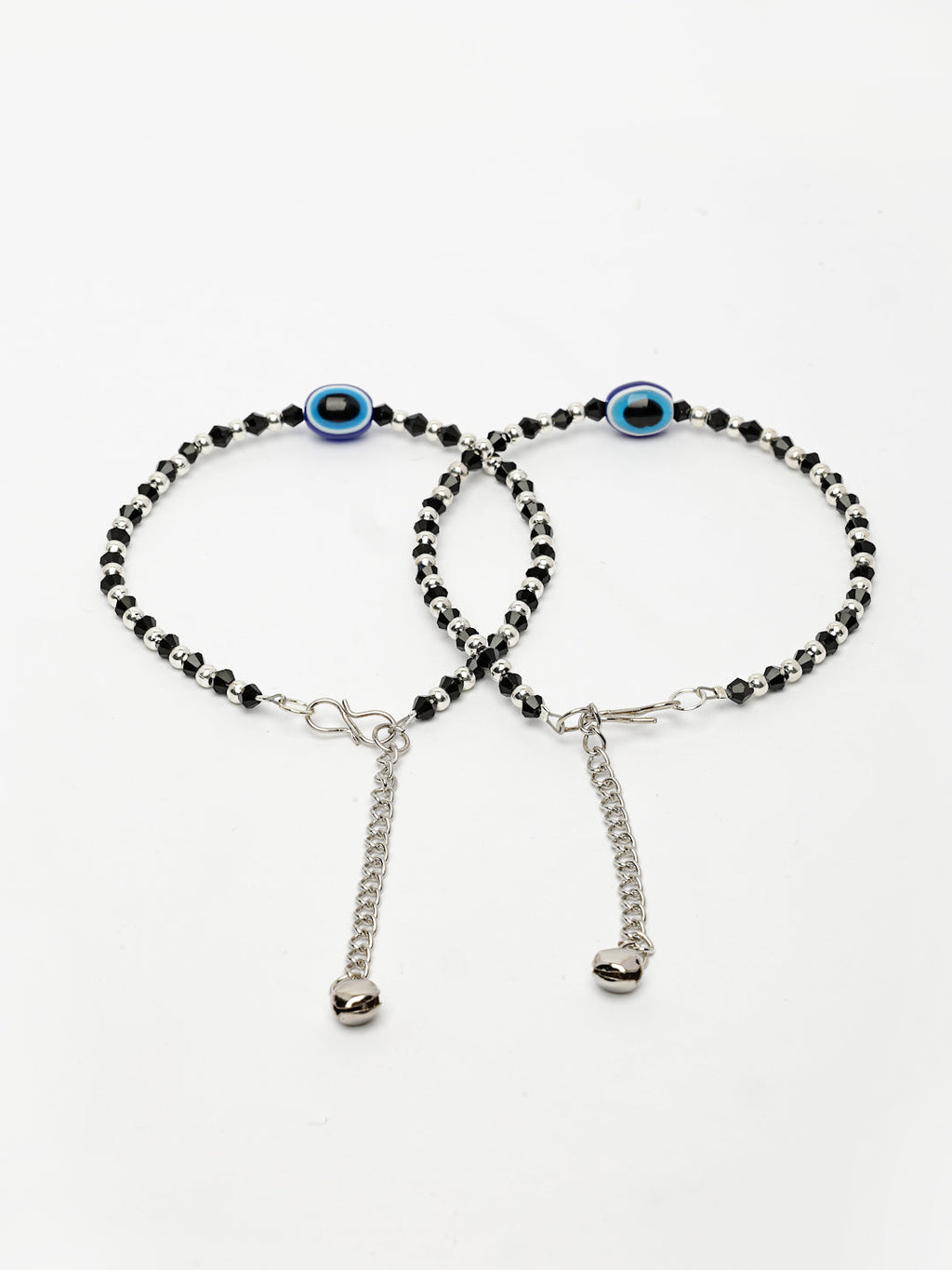 NVR Women's Silver-Plated Evil Eye Artificial Beads Anklet