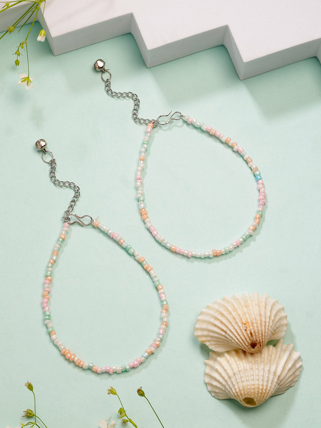 NVR Women's Multi-Coloured Artificial Beads Anklet