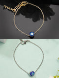 NVR Women's Set of 2 Gold & Silver Polished Evil eye Link Bracelet