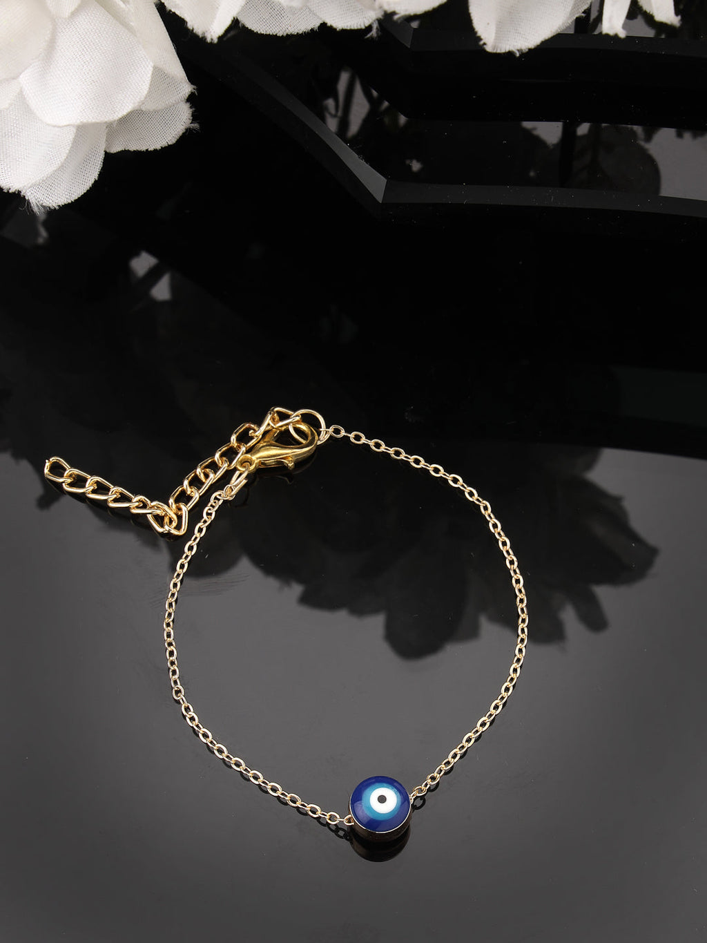 NVR Women's Set of 2 Gold & Silver Polished Evil eye Link Bracelet