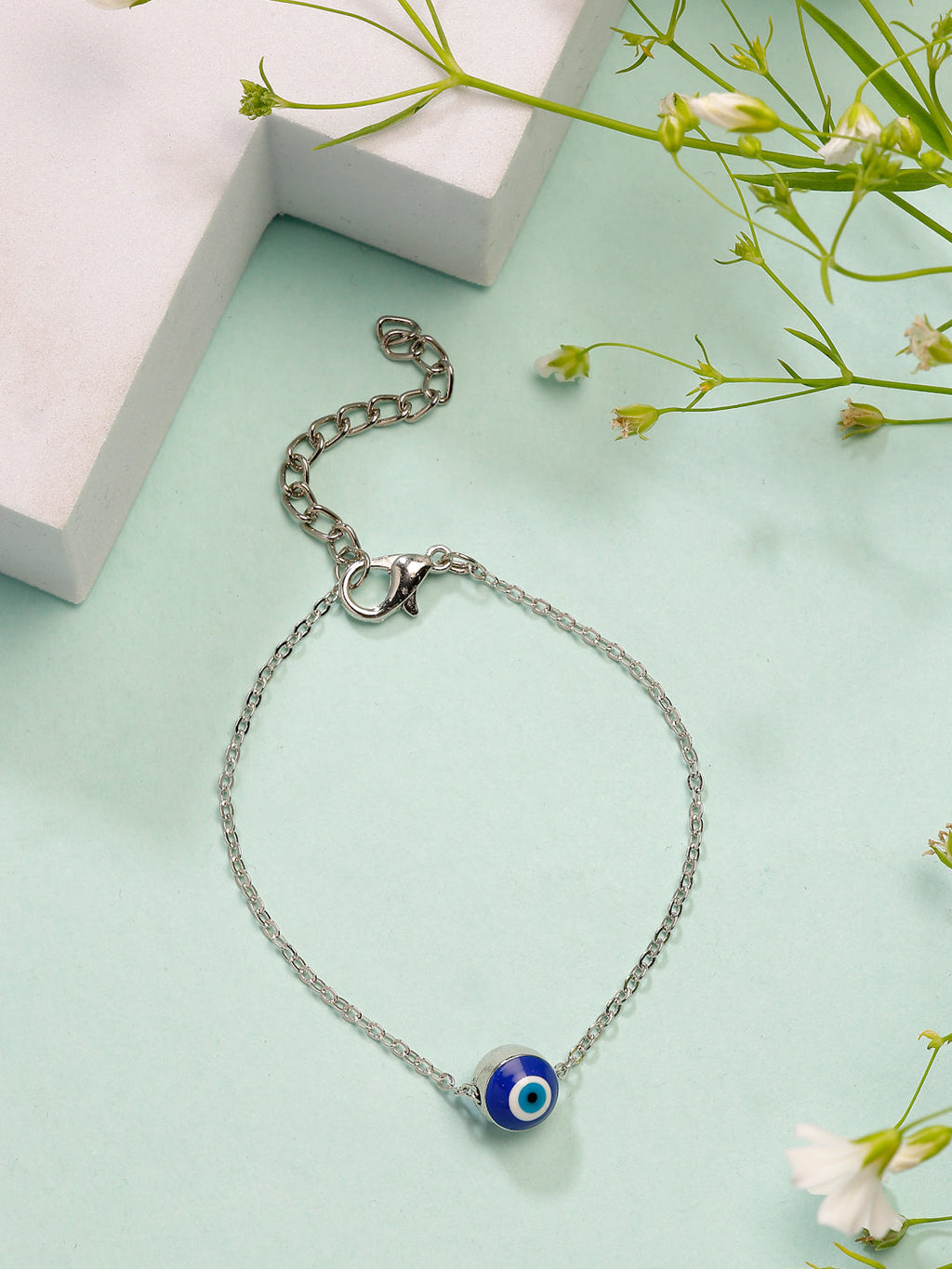 NVR Women's Set of 2 Gold & Silver Polished Evil eye Link Bracelet