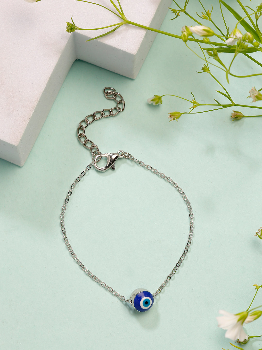 NVR Women's Set of 2 Gold & Silver Polished Evil eye Link Bracelet