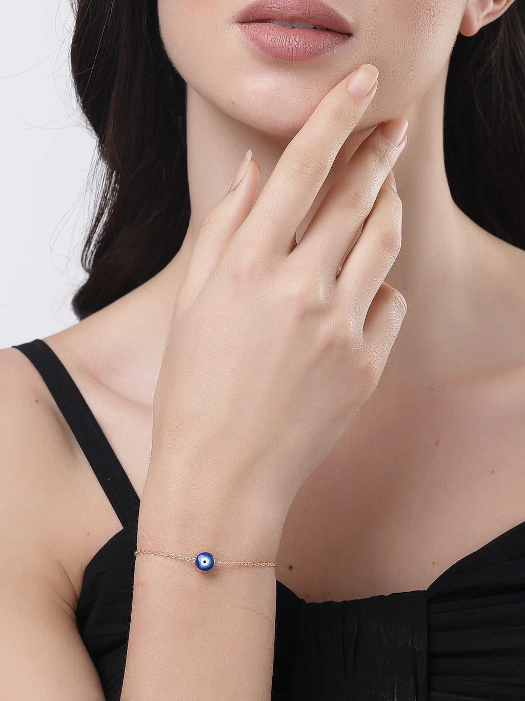 NVR Women's Set of 2 Gold & Silver Polished Evil eye Link Bracelet