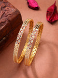 NVR Women's Set of 2 Gold-Polished Cubic Zirconia Stone Studded Bangles