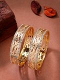 NVR Women's Set of 2 Gold-Polished Cubic Zirconia Stone Studded Kada Bangles