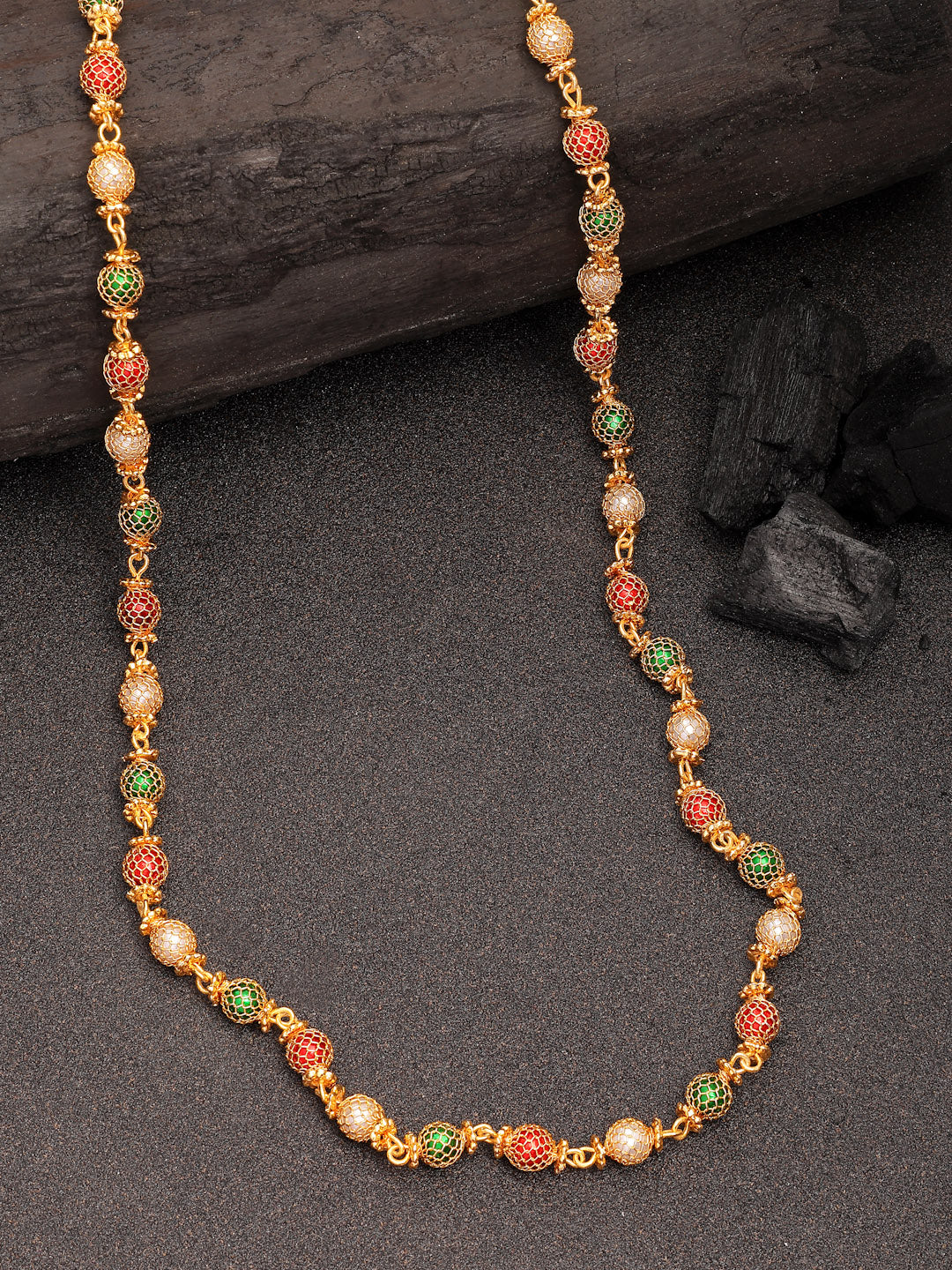 NVR Women's Multi color Gold-Polished Artificial Beads Chain