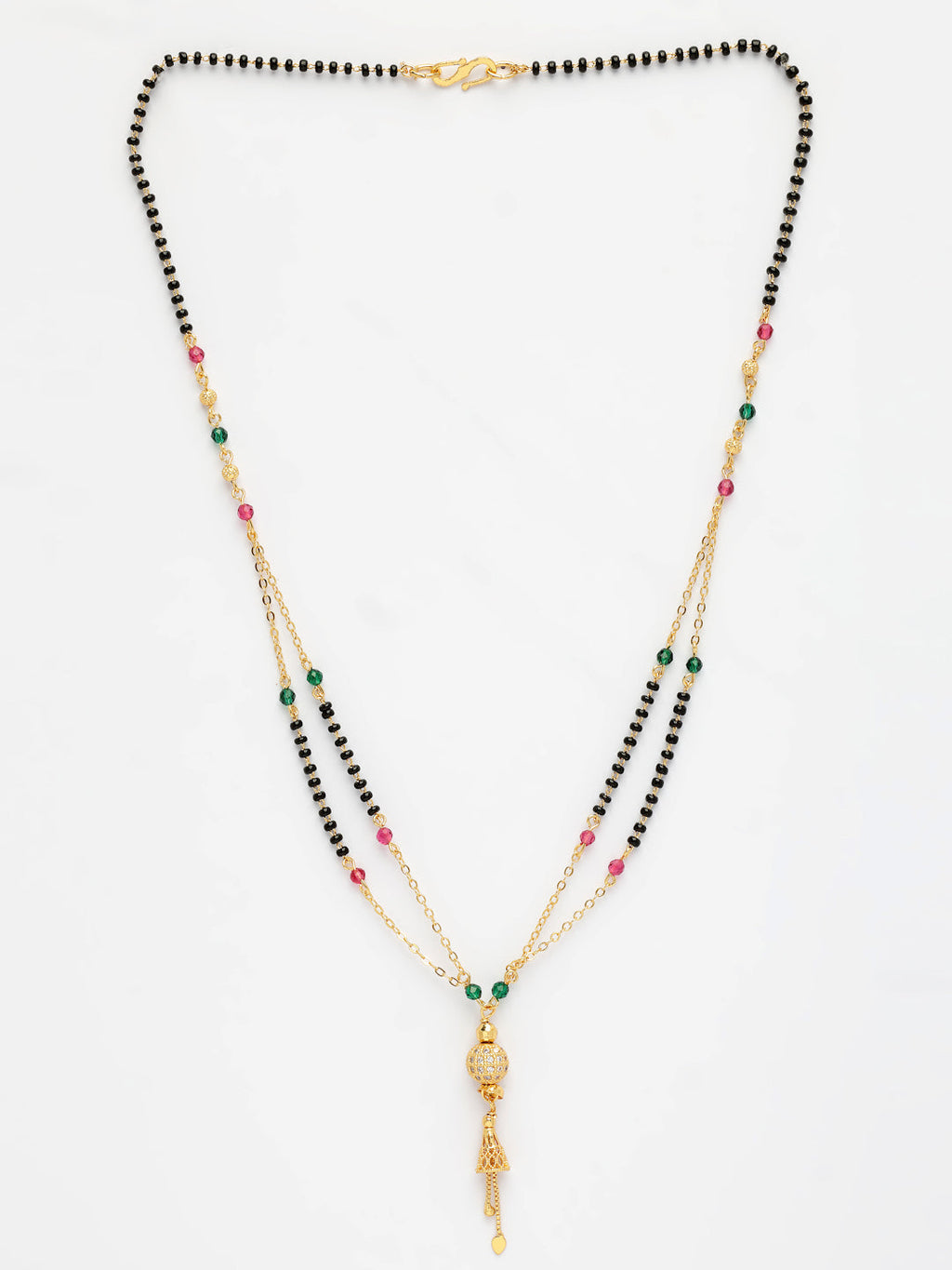 NVR Women's Gold-Polished Artificial Stones Studded & Beaded Mangalsutra