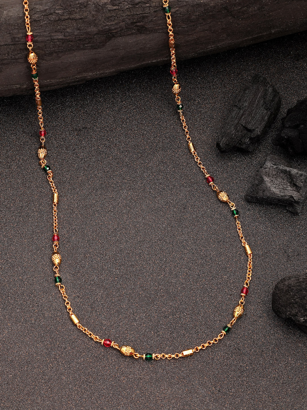 NVR Women's Gold-Polished Artificial Beads Minimal Chain
