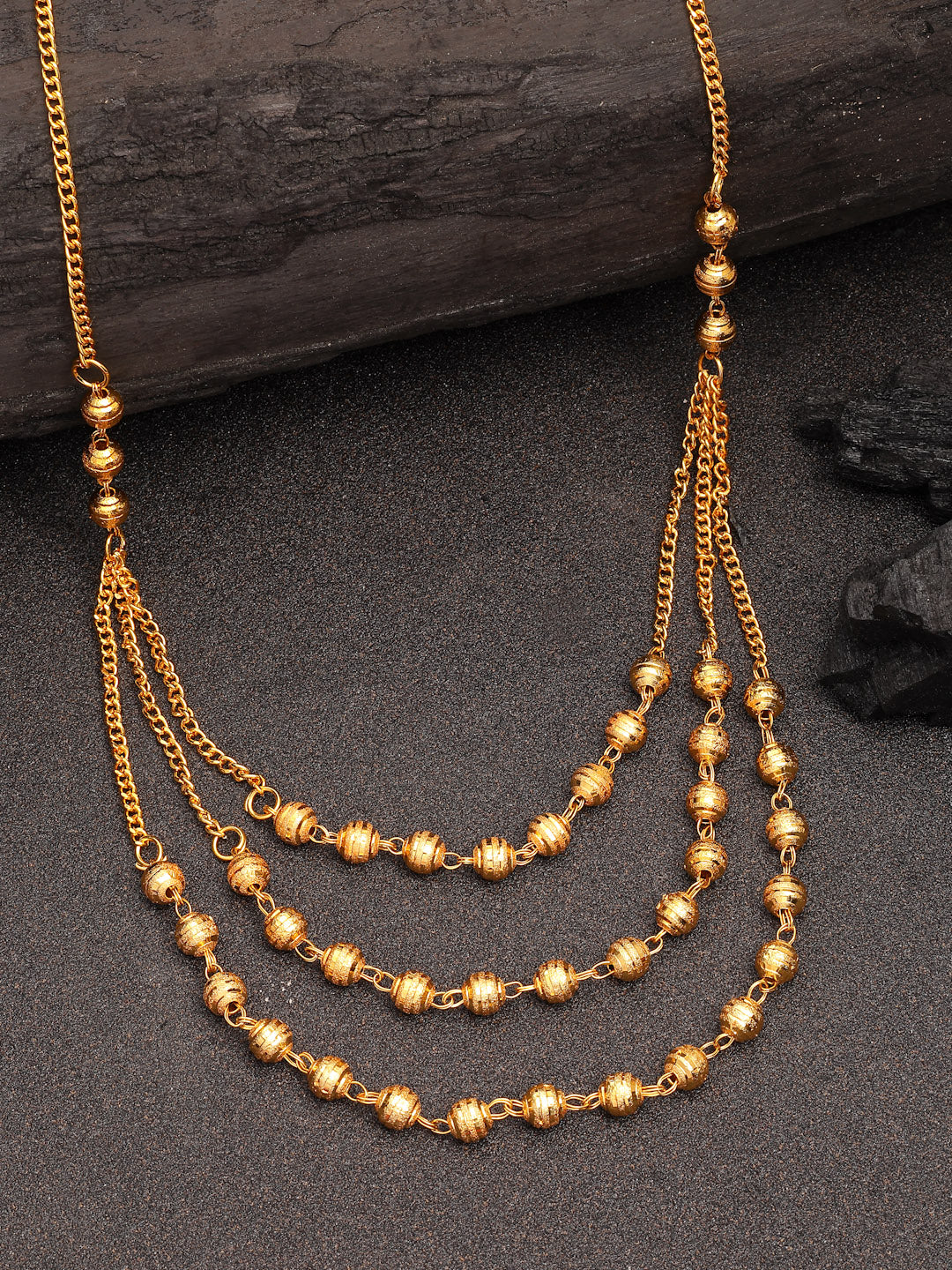 NVR Women's Gold-Polished Artificial Beads Layered Chain