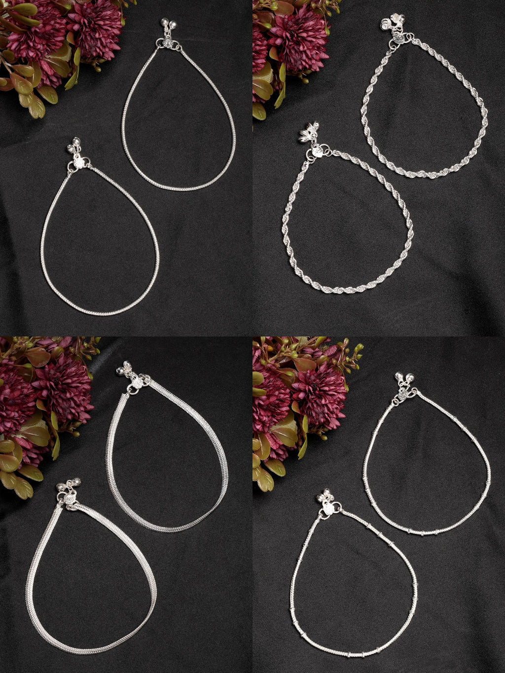NVR Women's Pair of 4 Silver-Plated Anklets