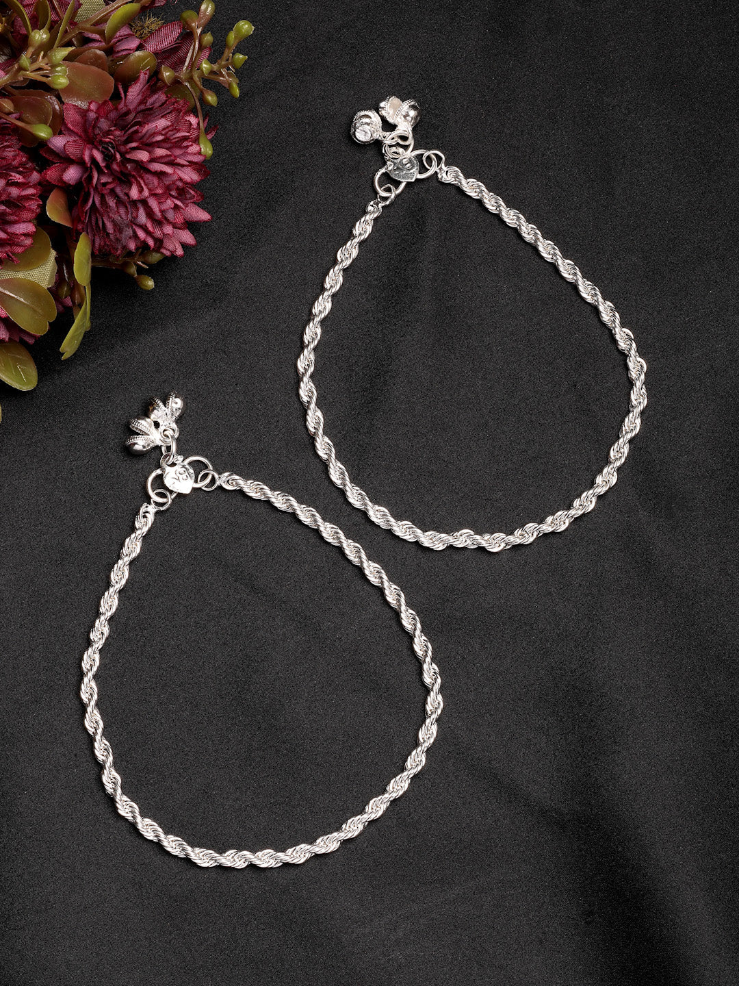 NVR Women's Pair of 4 Silver-Plated Anklets