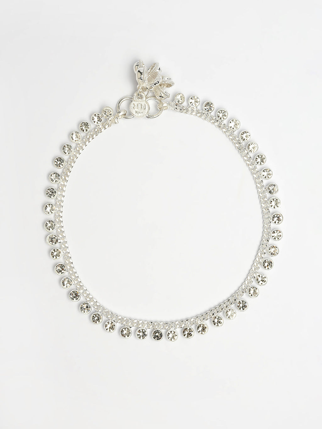 NVR Women's Set of 2 Silver-Plated Artificial Stone Studded Anklets